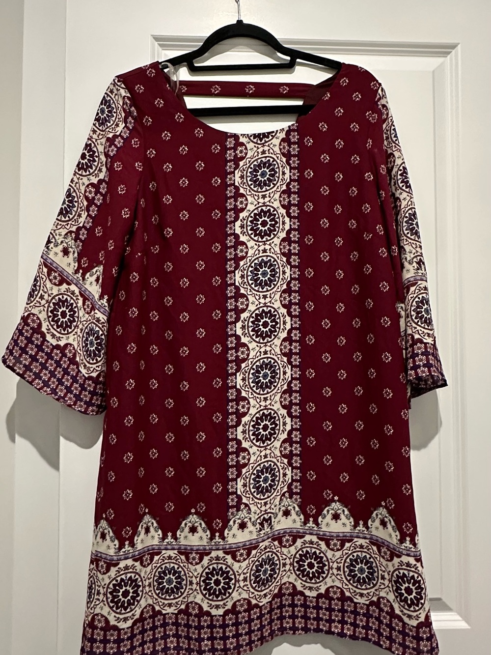 Boho Maroon Medallion Print Tunic Dress